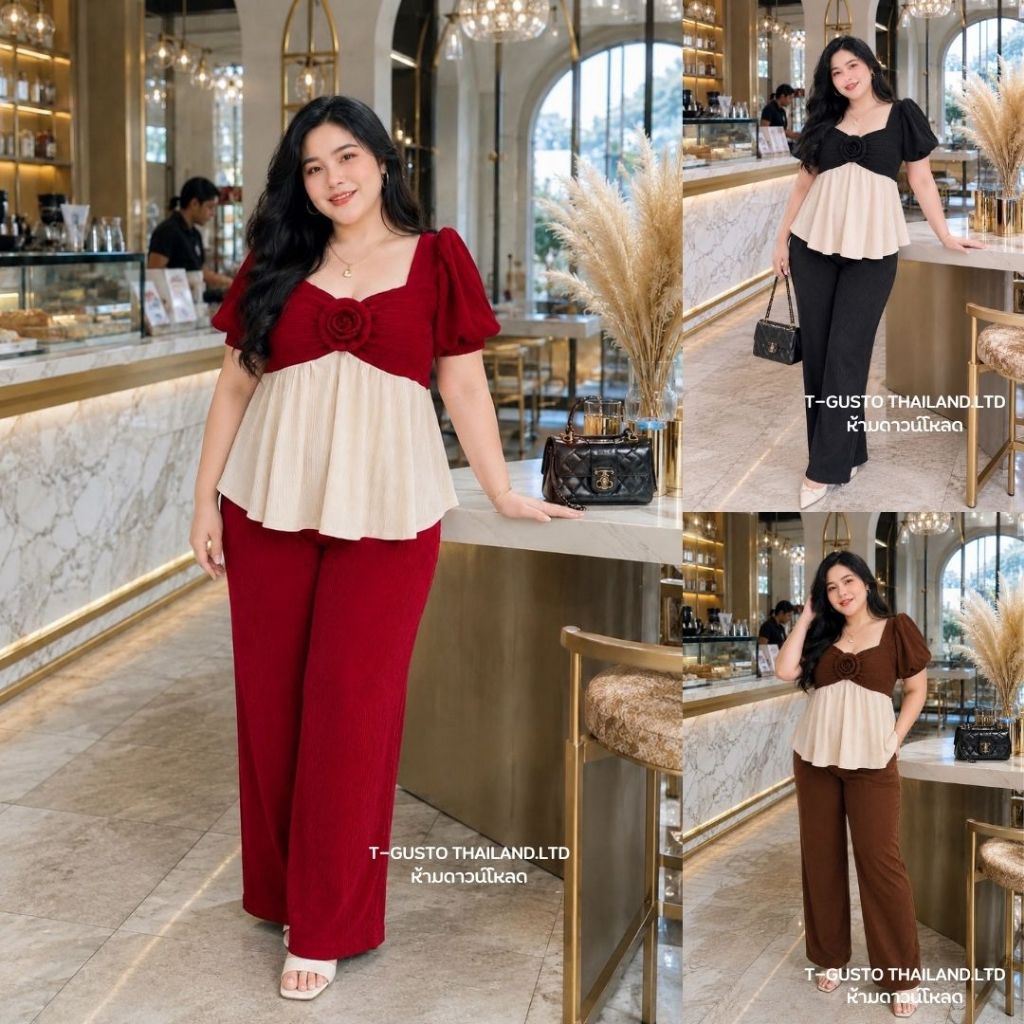 D27ชุดเซตทูโทน กุหลาบ-ขายาว อก 38-54" ยาว 28"  เอว 28-48" ยาว  39" เนื้อผ้าท๊อฟฟี่ผ้า นิ่มเด้งใส่สบายไม่ร้อน