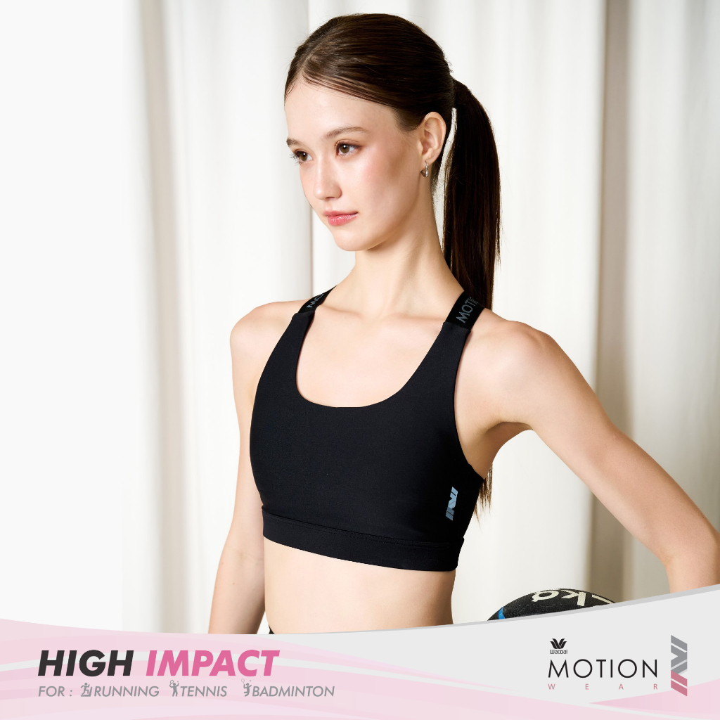Wacoal Motion Wear บราออกกำลังกายแบบสวมหัว รุ่น WR3465 สีดำ (BL)