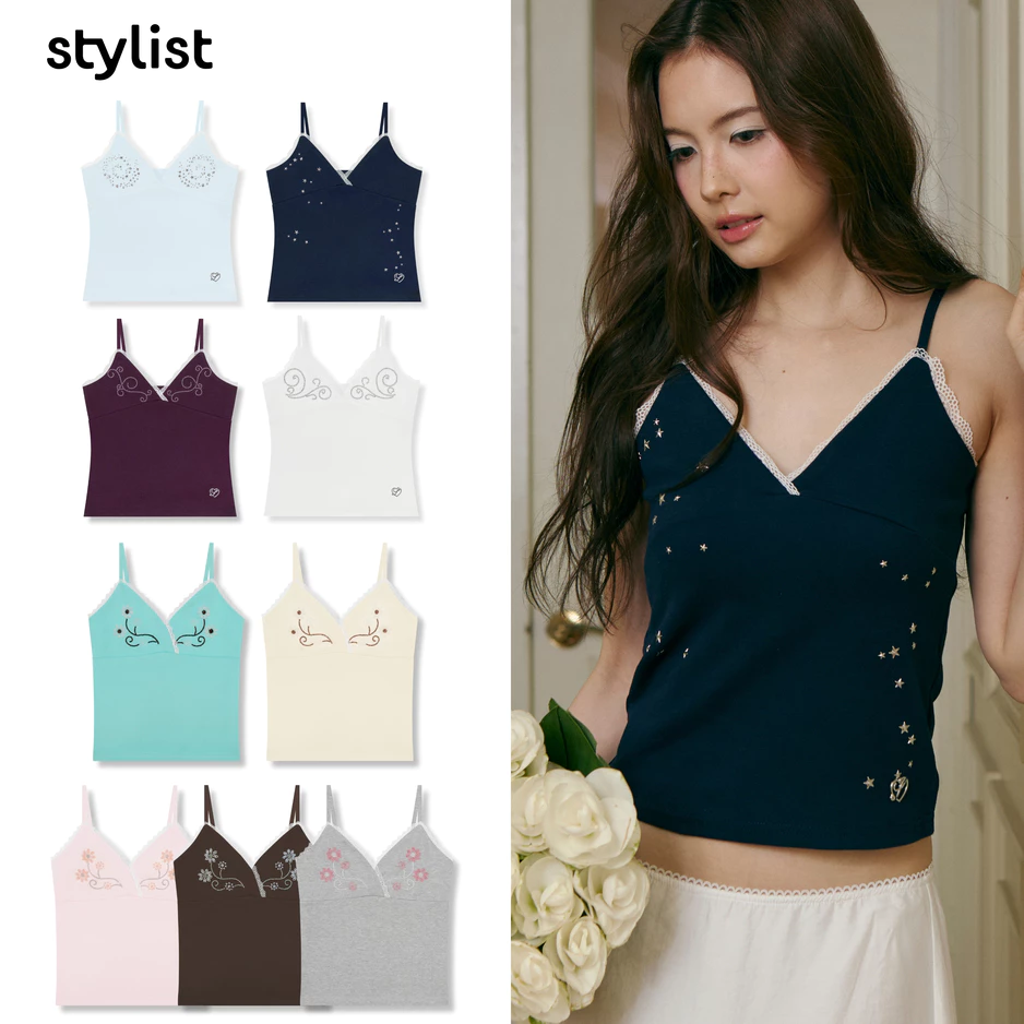 (พร้อมส่ง โค้ด 30% Max 1,000) STYLIST - Cami Tank เสื้อสายเดี่ยวลายปักดอกไม้ Tank