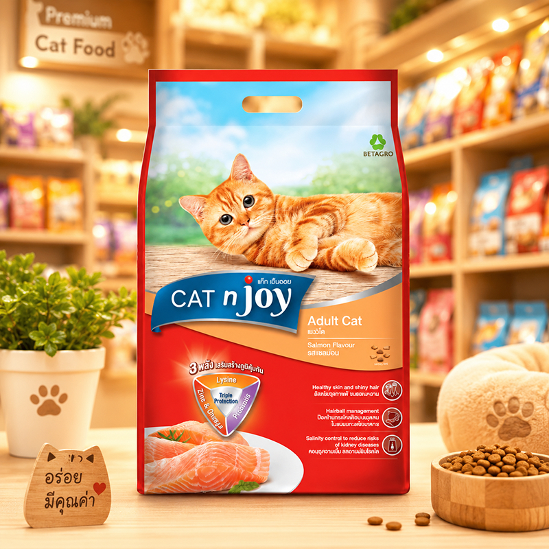 [ 2.8 - 3 kg. ] CAT n joy อาหารแมวแบบเม็ด สำหรับแมวทุกช่วงวัย ไม่เค็ม รสแซลมอน ทูน่า ปลาทู