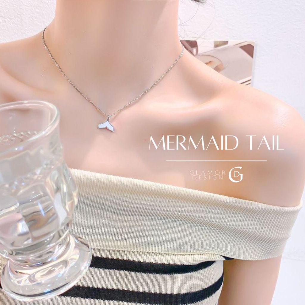 GLAMOR สร้อยเงินเเท้ Mermaid Tail สร้อยคอรูปหางปลาเปลือกหอยสีขาว ทำให้ผิวขาว เรียบหรูทำงาน