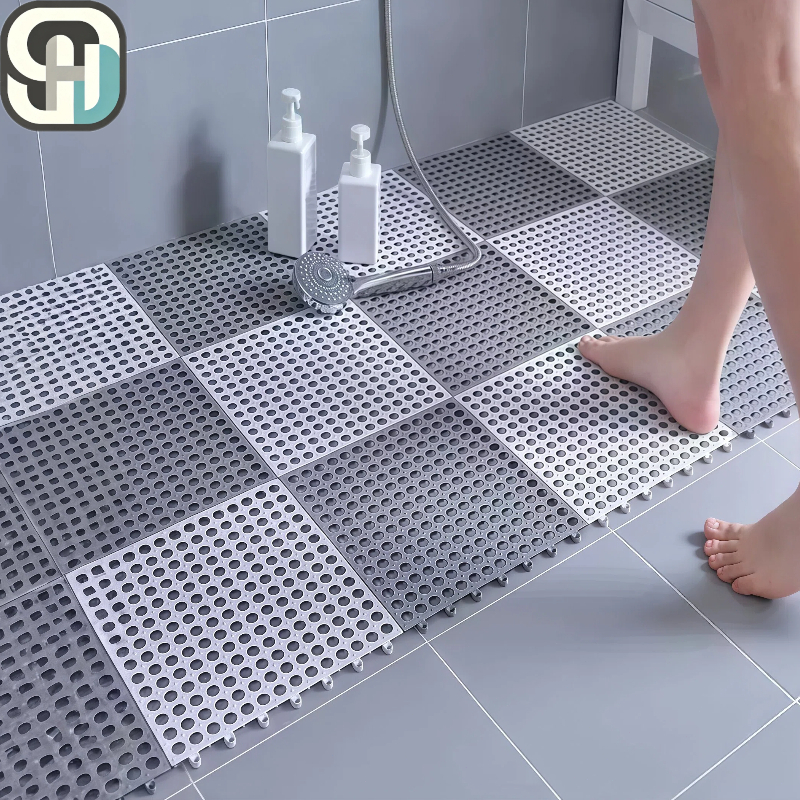 SOVHOME แผ่นกันลื่นสำหรับห้องน้ำ, แผ่นรองระบายน้ำในห้องอาบน้ำ, แผ่นปูพื้นกันลื่นแบบตัดและต่อ