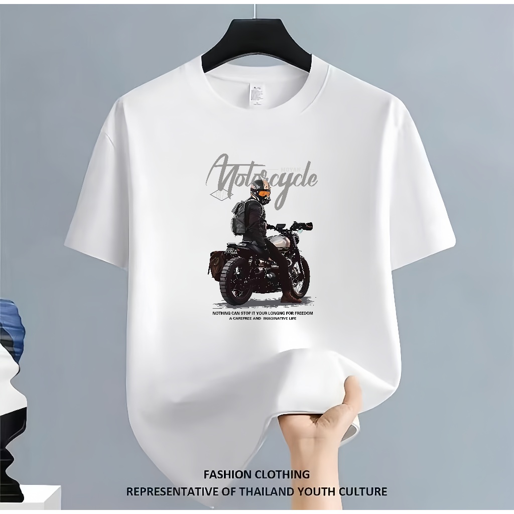 เสื้อยืดแขนสั้นผู้หญิง - ลายกราฟิก  คอกลมหลวมสบาย ใส่ได้ทุกฤดู ผ้าเนื้อทนทาน สีขาว-ดำ ซักเครื่องได้