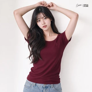 Serene's Choice เสื้อคอยู แขนสั้น เข้ารูป Body fit คลาสสิค ปักโลโก้ Serene เสื้อยืดผู้หญิง