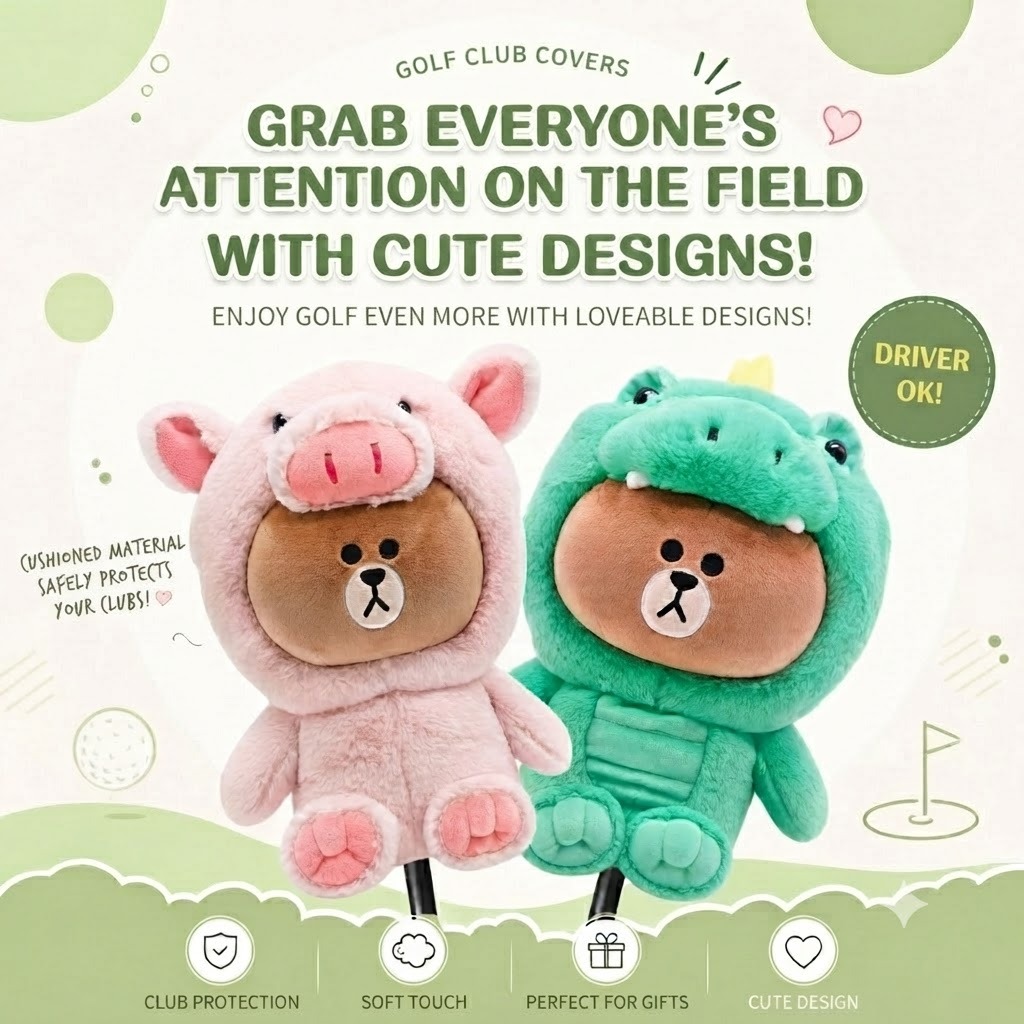 [WICO&Golf] Golf Club Driver Cover Jungle Dino Brown & Jungle Pig Brown / Golf Headcover Fits Standa