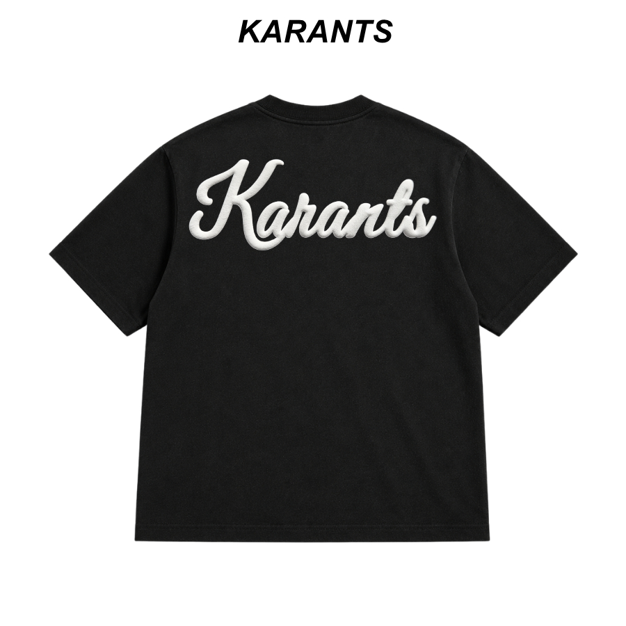 Karants เสื้อยืด Boxy ผ้า Cotton 2 ทาง พิมพ์ลายนูน Unisex ชาย-หญิง - KR422