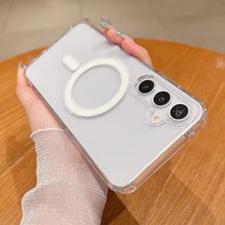 เคส For Samsung A57 A56 A55 A06 A07 A16 A17 A15 A26 A36 A37 A54 S23 S24 S25 S26 FE Plus Ultra เคสแม่เหล็กใส เลนส์ช่อ
