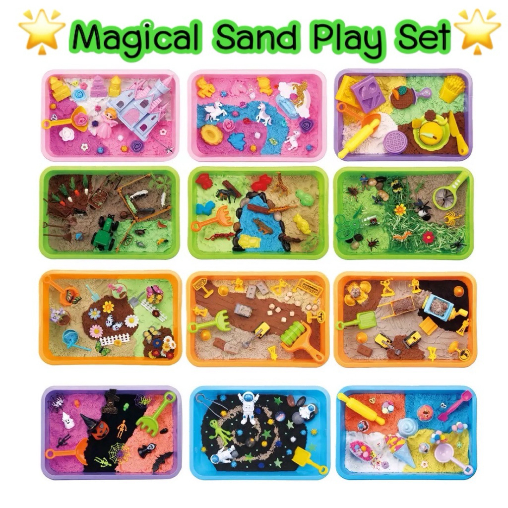 (พร้อมส่ง13แบบ จากไทย )Magical sand sensory bin กล่องกิจกรรมทรายวิทยาศาสตร์ ทรายแม่เหล็ก - Sensory Play by KT