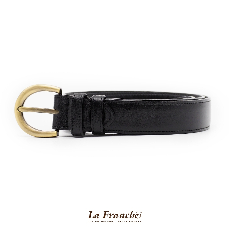 La Franche حزام جلد بقري نابا أسود مع إبزيم