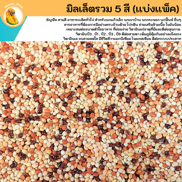 [แบ่งแพ็ค]  อาหารนก ขนาดเล็ก มิลเล็ต 5 สี