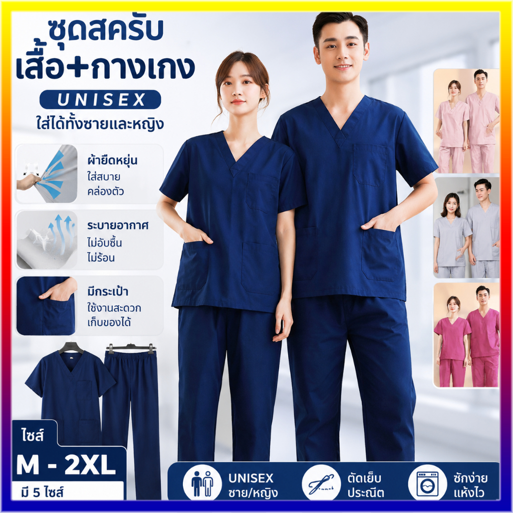 👍🏻👍🏻【คุณภาพสูง】จัดส่งจากประเทศไทย ชุดพยาบาล ชุดเข้าเวร ยืดและแห้งเร็ว ชุดสครับ เสื้อสครับ  (เสื้อ+กางเกง)