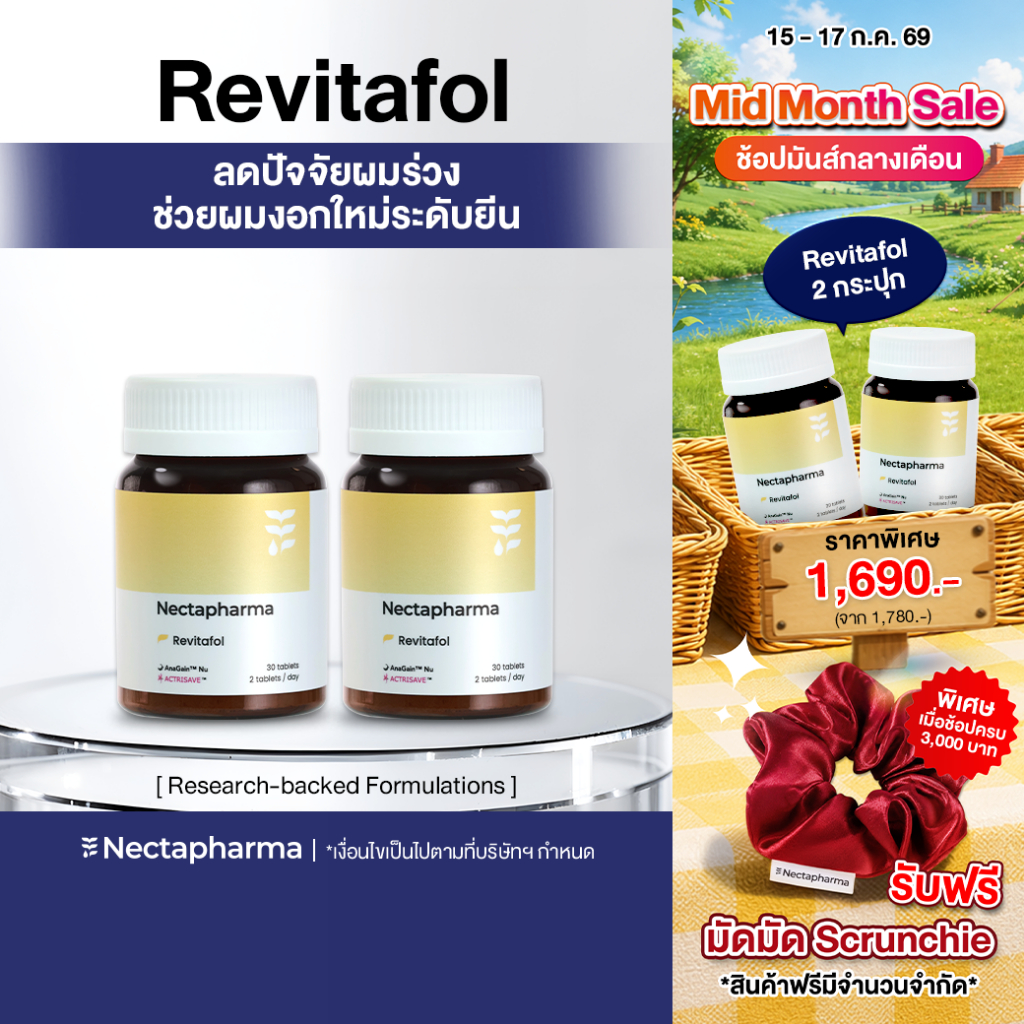[2 ขวด ลดเพิ่ม 60บ.] Revitafol วิตามินแฮร์เกิด สูตรใหม่ ลดปัจจัยผมร่วง ช่วยผมงอกใหม่ระดับยีน