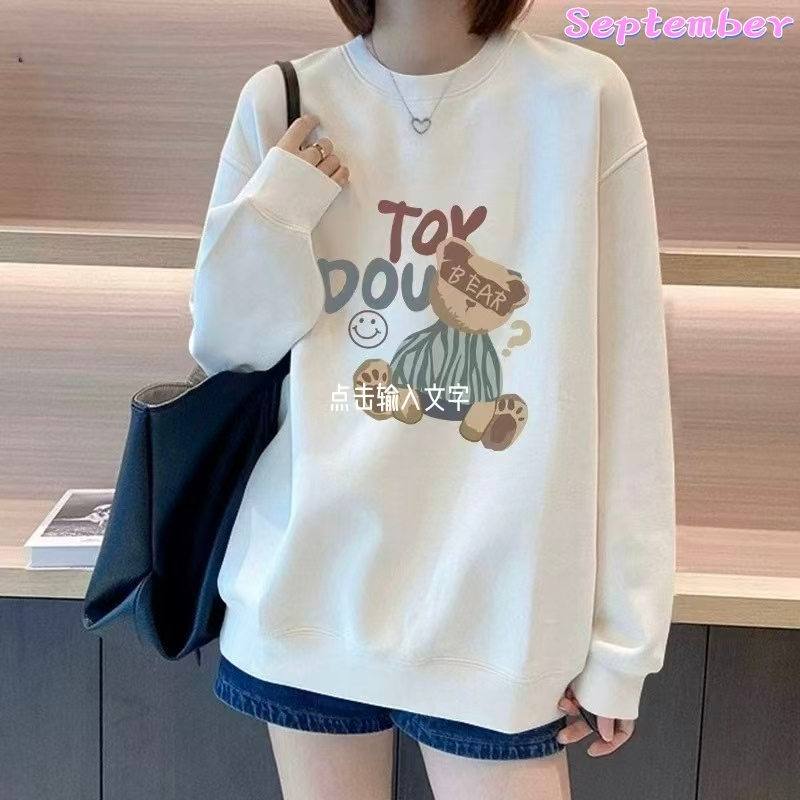 เสื้อฮูดี้แบบเกาหลี เสื้อแขนยาวที่ต้านหนาว เสื้อที่มีพื้นผังหมีตัวน้อยพิมพ์อยู่ สเวสเตอร์ทำจากผ้าฝ้าย 100% M-3XL