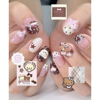 gitter grace เล็บปลอมคุมะ คิตตี้ ทำมือ handmade งานคนไทย ปั้นนูน ไซต์ S M raf by anail.byam ทรงมน แถมกล่องกายวตะไบ