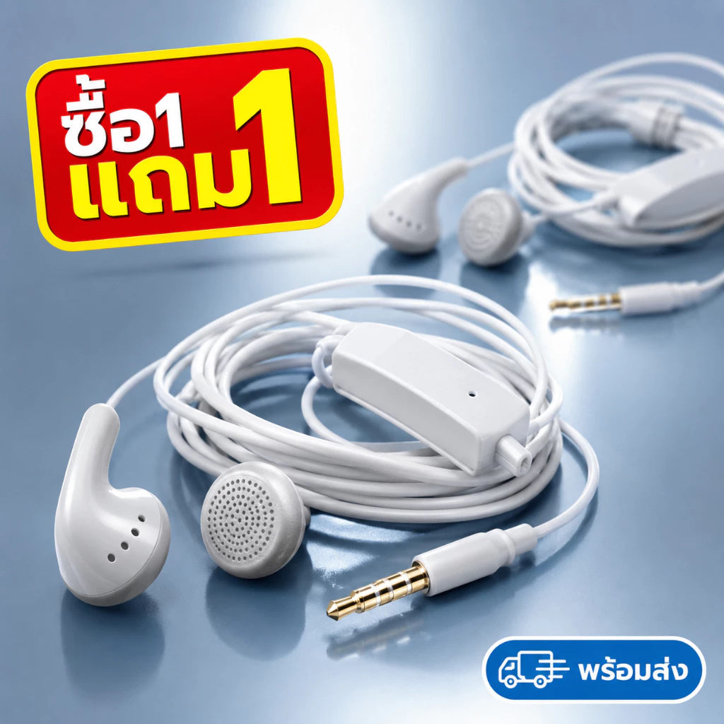[ลด🔥8.8]1แถม1หูฟังมีไมค์โครโฟนในตัว แจ็ด 3.5mm คุณภาพ เสียงดี รองรับทุกรุ่นโทรศัพท์ ฟังเพลง คุยโทรศัพท์ ใส่สบาย