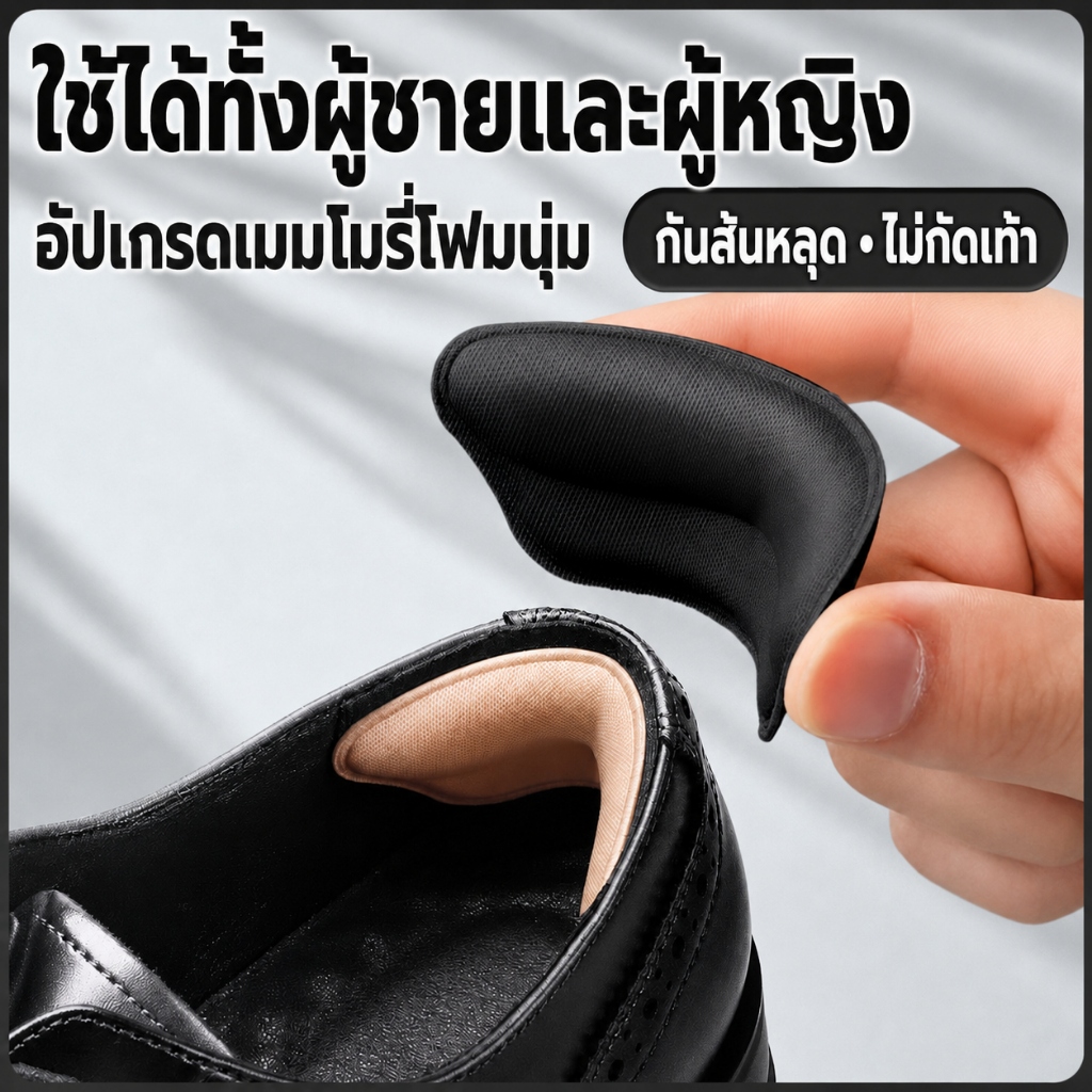 แผ่นกันกัดส้นเท้า ฟองน้ำหนานุ่ม แก้รองเท้าหลวม กันรองเท้ากัด มีกาวในตัว ทรงบนหนาล่างบาง