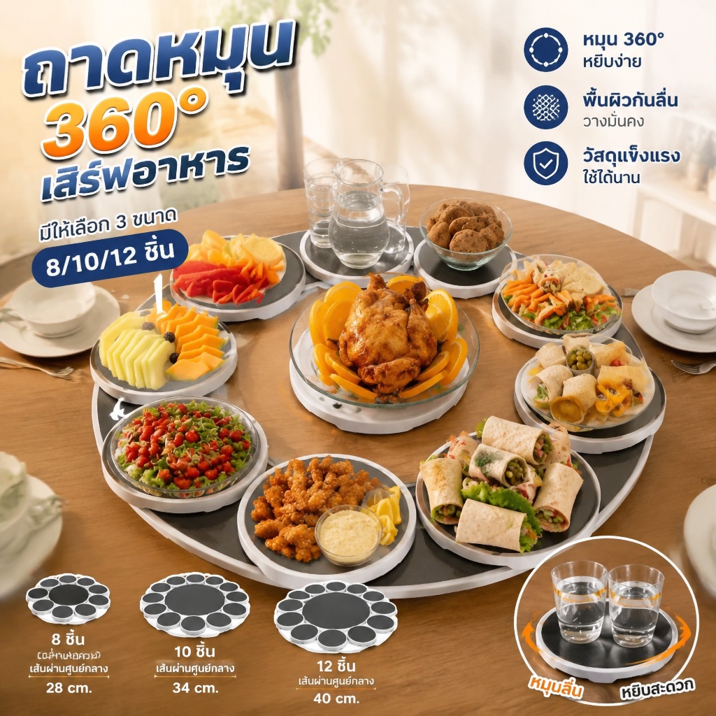 หมุนถาดโต๊ะอาหาร Non Skid Lazy Susan 12pc สะดวกหมุนอาหาร Turntable แผ่นหมุน Helper สําหรับร้านอาหารห้องครัว