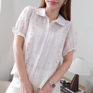 Lawyer Store [723321] เสื้อลูกไม้ คอปก แขนจั๊ม ลายดอก ผ้าลูกไม้ทั้งตัว สวมใส่สบาย เหมาะสำหรับวันลำลอง เสื้อผู้หญิง