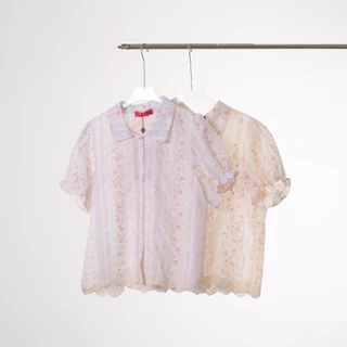 Lawyer Store [723321] เสื้อลูกไม้ คอปก แขนจั๊ม ลายดอก ผ้าลูกไม้ทั้งตัว สวมใส่สบาย เหมาะสำหรับวันลำลอง เสื้อผู้หญิง
