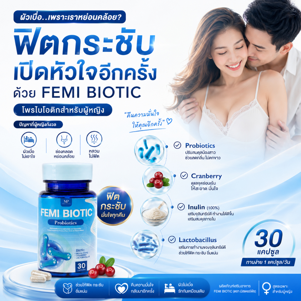 [1แถม1] FEMI PROBIOTICS เฟมมีโพรไปโอติก แบนด์เเท้100% บำรุงภายใน ฟิตกระชับ ตกขาว กลิ่นคาว