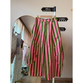 C47 กางเกงบาเรลลายตั้ง Stripe Barrel Pants