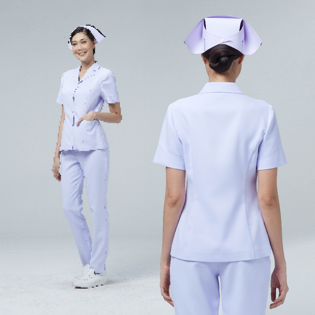 Uniformthaiwacoal ชุดพยาบาลเสื้อปกเทเลอร์ กางเกงขาตรง FHW158, FLW208(ผ้า Nursy สีขาวโอโม่ เฉด 3)[สังกัดสาธารณสุข]