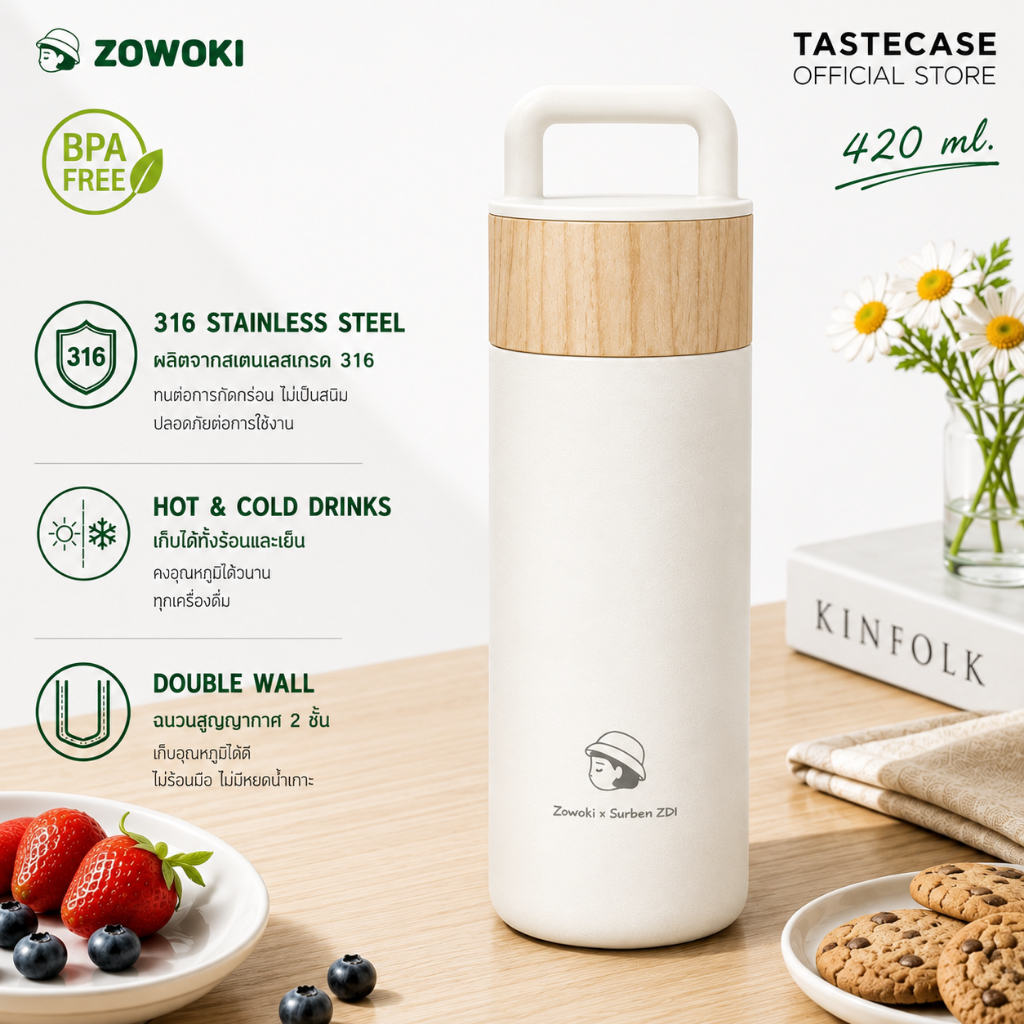Zowoki T25-420 กระบอกน้ำรักษาอุณหภูมิ แก้วเก็บความเย็น-ร้อน พร้อมที่กรองชา ความจุ 420 ml.