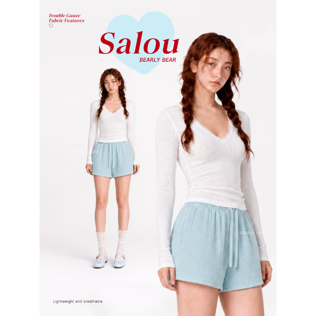 กางเกงขาสั้น ผ้าสาลู นุ่มสบาย ใส่เที่ยวคาเฟ่ เที่ยวทะเล