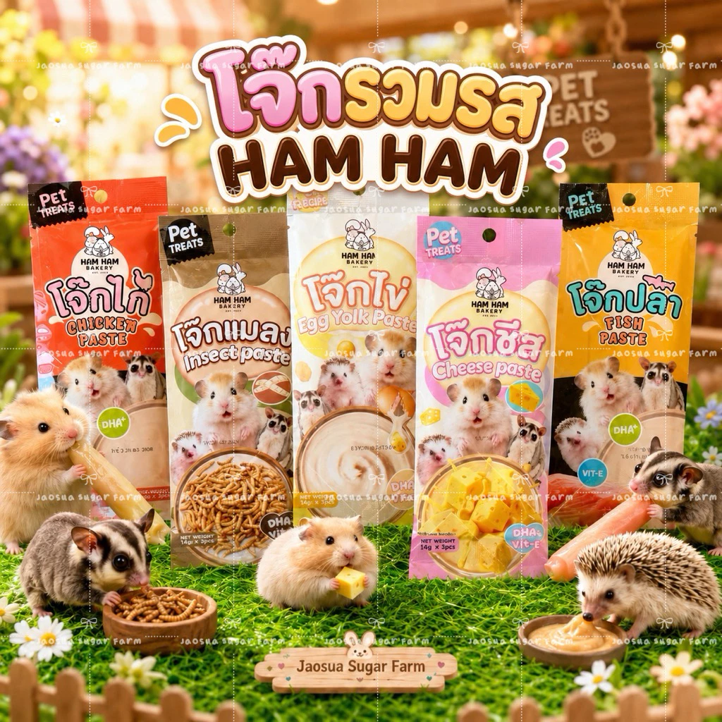 🧀🐔🐟Ham Ham Bakery อาหารเหลว ขนมเลีย สำหรับสัตว์ฟันแทะ มีวิตามินอี DHA+ หนูแฮมเตอร์ เม่นแคระ ชูการ์ กระรอก 16g. x 3pcs