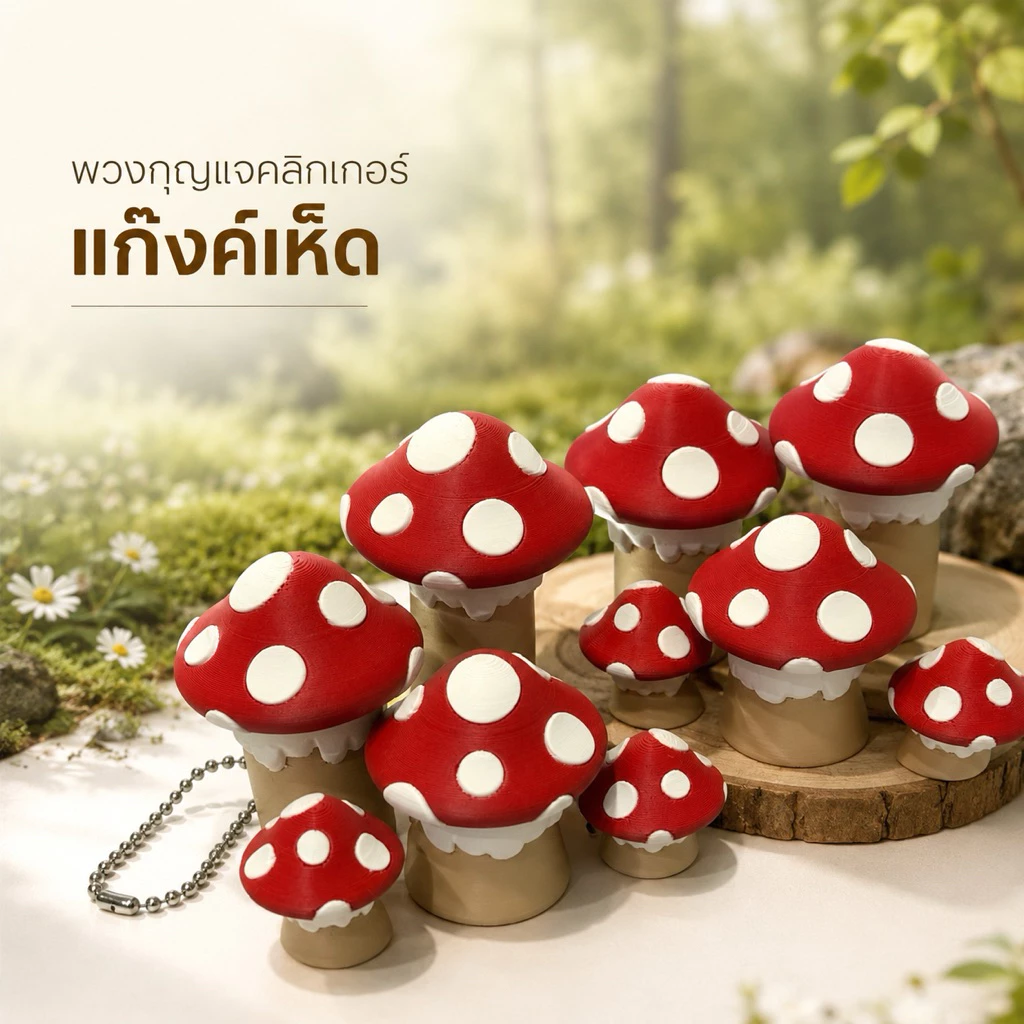 พวงกุญแจคลิกเกอร์แก๊งเห็ด กดได้ 3 ปุ่ม fidget clicker keychain mushrooms