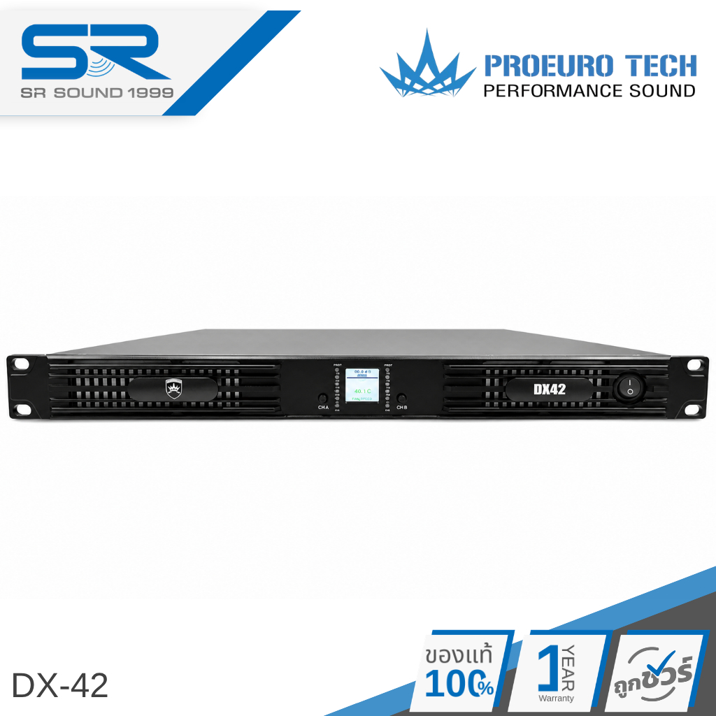 PROEURO TECH DX42 เพาเวอร์แอมป์คลาส D 2 แชนแนล 1U กำลังขับ 4,200W x2 ที่ 8Ω รองรับบริดจ์สูงสุด 17,00
