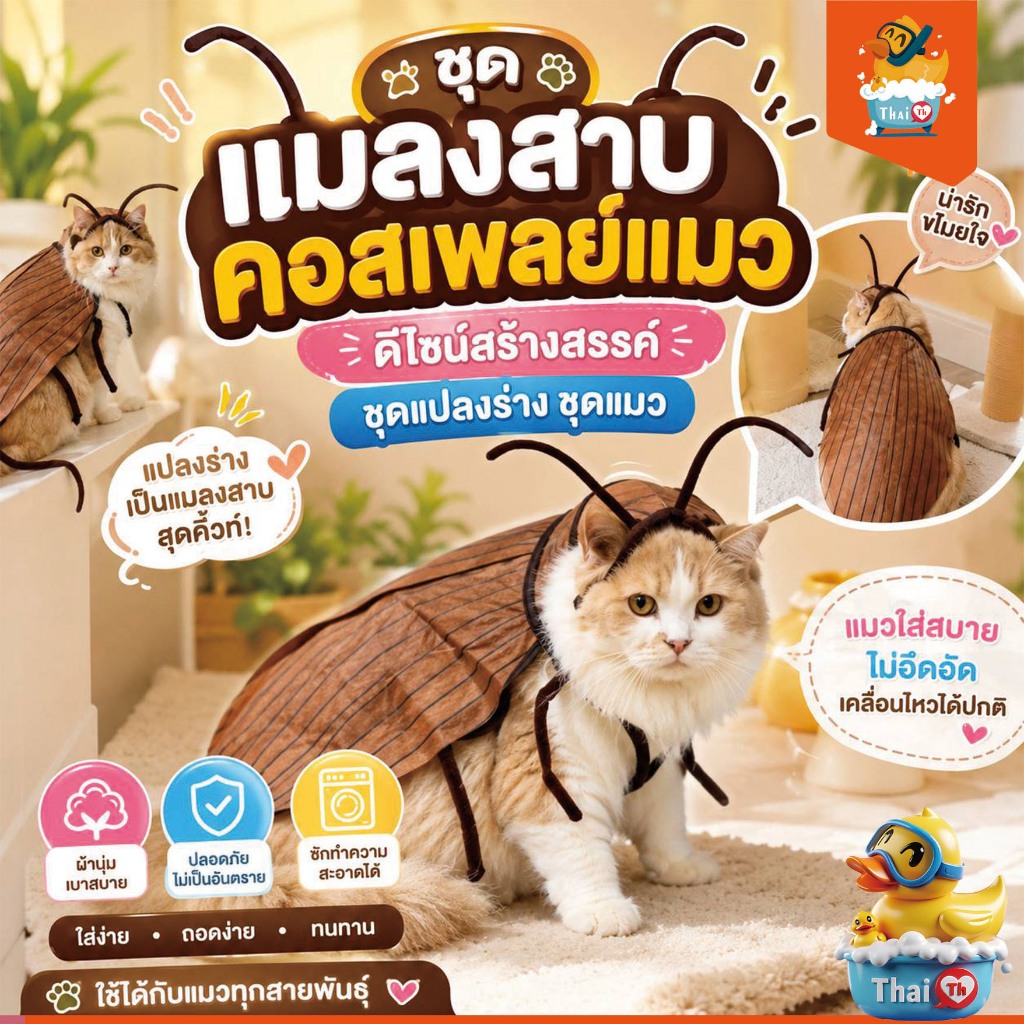 Thai.th ชุดแมลงสาบคอสเพลย์แมว ดีไซน์สร้างสรรค์ ชุดแปลงร่าง ทำด้วยมือ Roachpet