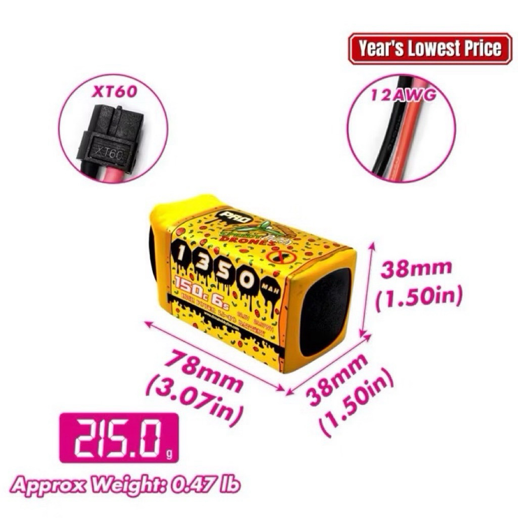 CNHL Lipo 6S 22.2V 1350mAh 150C (XT60) Pizza Series Pro