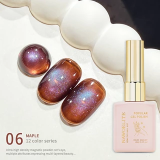 Nawoelite สีทาเล็บ สีทาเล็บเจล cat eye ชุดเจลทาเล็บตาแมวโทนใบไม้เปลี่ยนสี 12 เฉด ทาได้ลื่นไหล ผงแม่เหล็กเยอะ