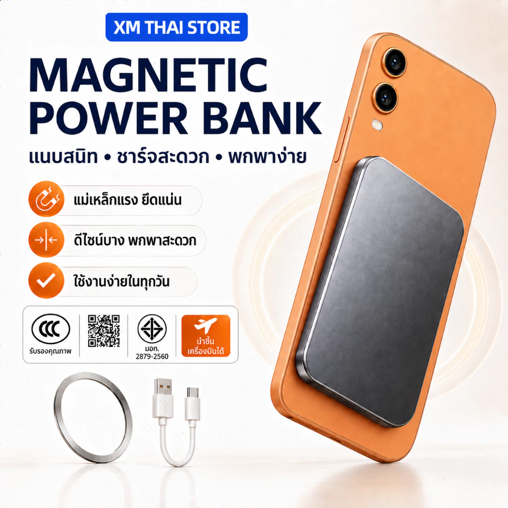 🔥[CCCการรับรอง]22.5W ราคาถูก Powerbank 20000mAh ติดเครื่องบินได้⚡ชาร์จไวสุด!รองรับหลายอุปกรณ์ น้ำ พาวเวอร์แบงค์แม่เหล็ก