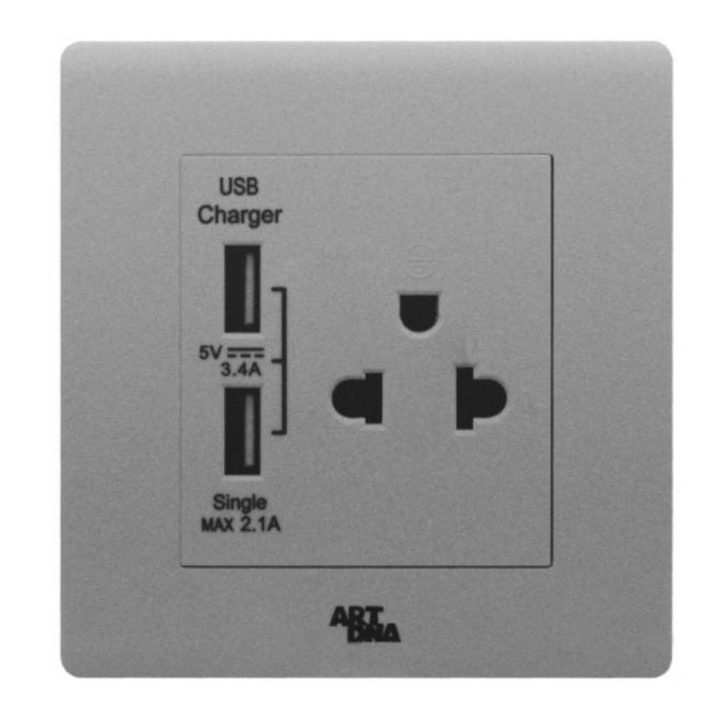 (Clearance Sale) เต้ารับ 3ขา + เต้ารับ USB ART DNA A61-C28E24-S เงิน