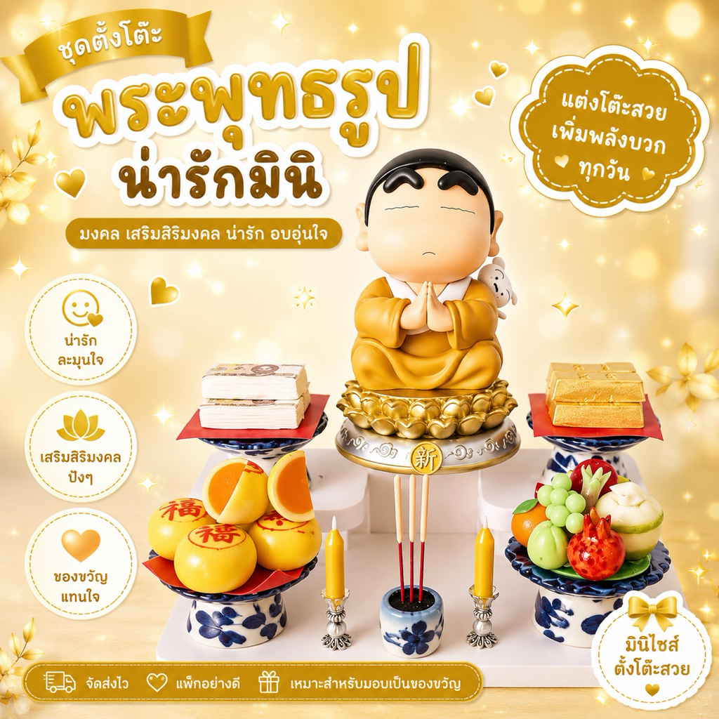 โมเดลของสะสม ตั้งโชว์ ของขวัญ ชุดบูชาพระชินจัง น่ารักๆครบชุดจัดเต็ม
