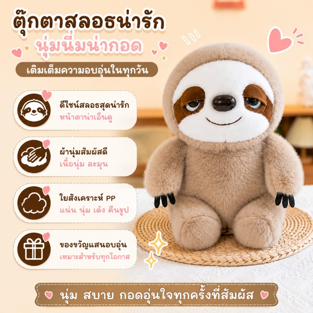 ตุ๊กตาสลอธสายฟ้าน่ากอด งานเย็บเรียบร้อย ขนนุ่มฟู ขนาด 30 ซม. สำหรับของขวัญเทศกาล