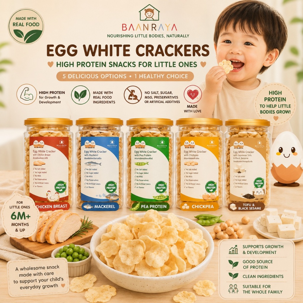 🔥Proดี🔥ข้าวเกรียบไข่ขาว🥚โปรตีนสูง ไม่ปรุงรส High Protein Egg White Cracker เด็ก ผู้ใหญ่ Finger Food BLW Baan Raya