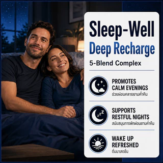 Sleep-Well 5-Blend Complex เห็ดหลินจือ Magnesium L-Threonate, Glycinate, L-Theanine 90 แคปซูล 30-Day Supply