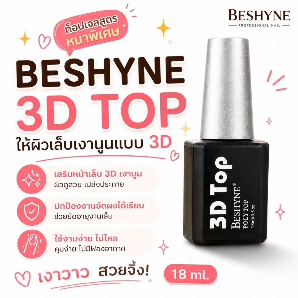 จัดส่งทันที ♡ BeShyne 3D Top | ท็อปเจล 3D ท็อปหนา ปิดผิวเล็บ ท็อปซีลขัดผง 18ml.