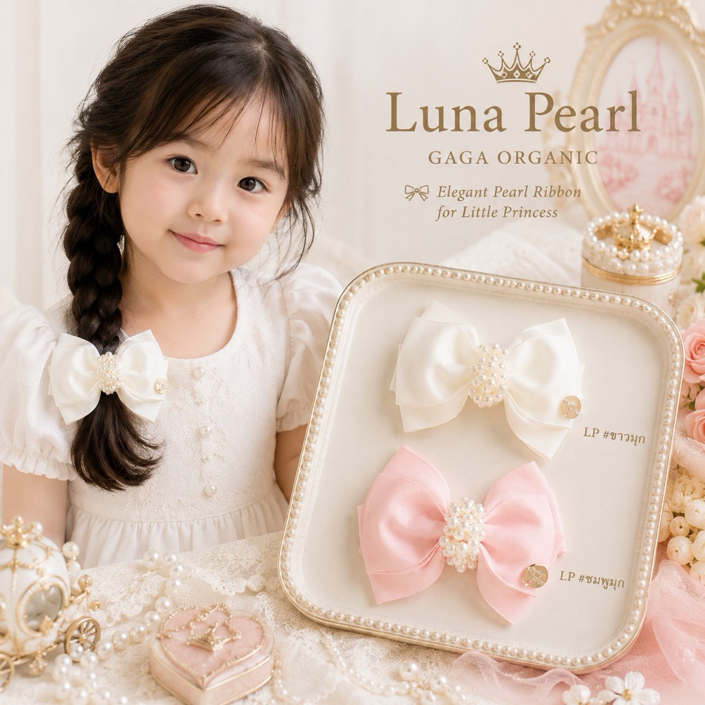 [1ชิ้น] GAGA กิ้บติดผม 🤍 Luna Pearl 🤍 โบว์ติดผมเด็กลุคคุณหนู [แถมฟรี ยางมัดผม🇰🇷แบบซองเล็ก]