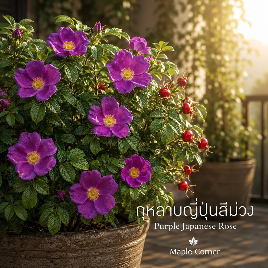 กุหลาบญี่ปุ่นสีม่วง กุหลาบกินผล Japanese Rose (เมล็ดพันธุ์) Rosa rugosa Thunb. ไม้ดอกทนแดด