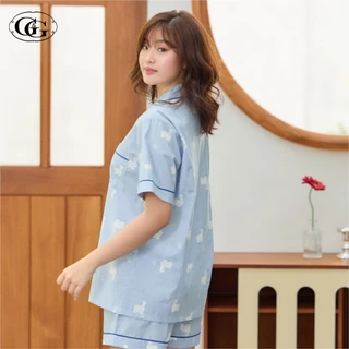 G&G ชุดนอน เสื้อแขนสั้นคอปก กางเกงขาสั้น ผ้าคอตตอน Alpaca Collection EN1C018