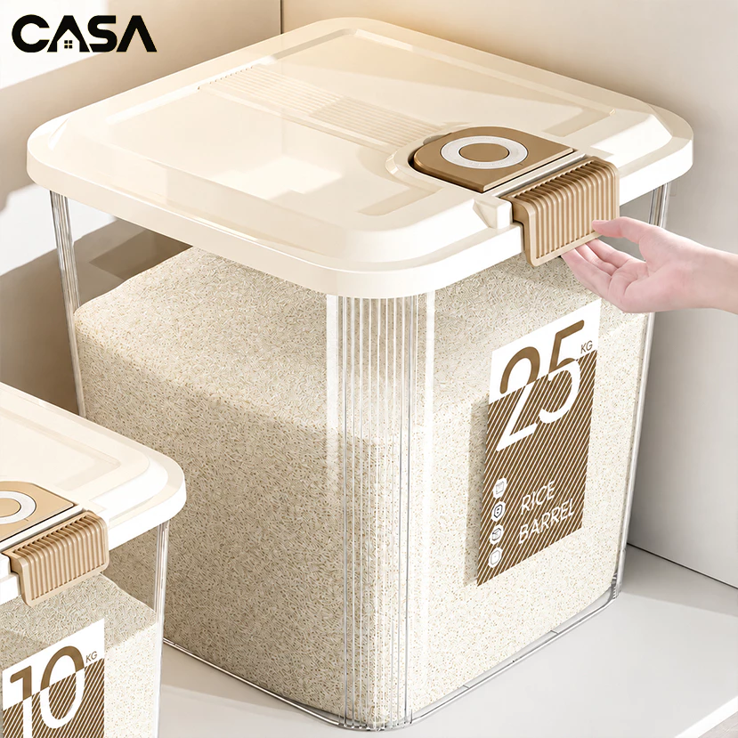 Casa กล่องเก็บข้าวสาร 5/10/15/25KG ป้องกันแมลง กันความชื้น เก็บอาหารแห้ง ใช้งานสะดวก ทนทาน