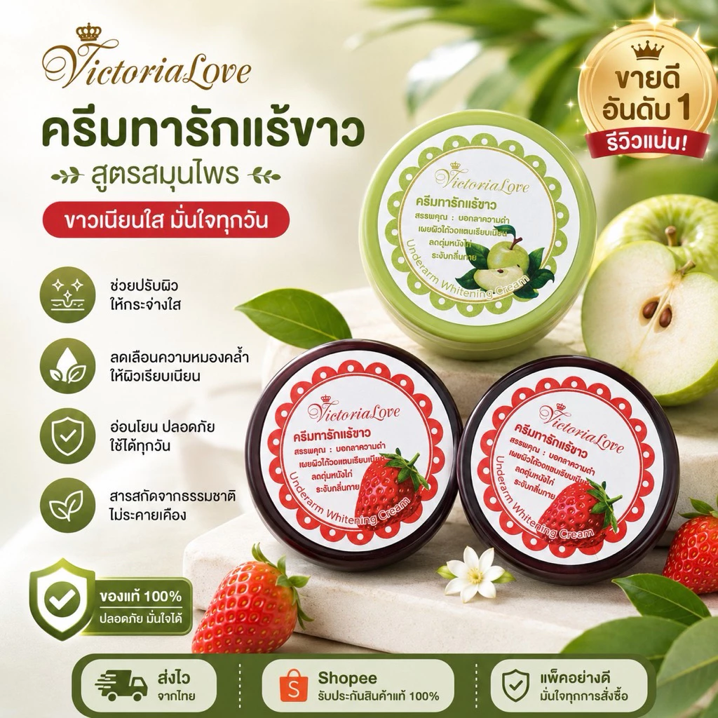 ⭐ victoriaใหม่ รักแร้ผลไม้ ครีม รักแร้ขาว ลืมผิวคล้ำ กระจ่างใส ในราคาประหยัด⭐