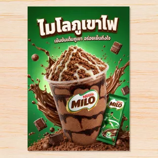 ป้ายโอวัลตินภูเขาไฟ ไมโลโรงเรียน A4 เคลือบแข็งใส ป้ายเมนูสำเร็จรูป