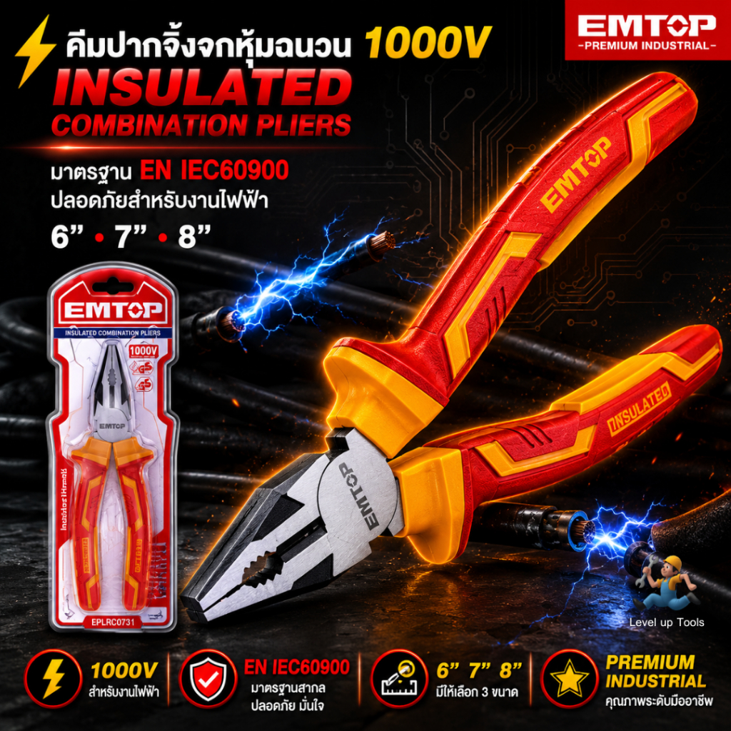 EMTOP คีมปากจิ้งจกหุ้มฉนวน 6 นิ้ว รุ่น EPLRC0631 /7 นิ้ว รุ่น EPLRC0731 /8 นิ้ว รุ่น EPLRC0831