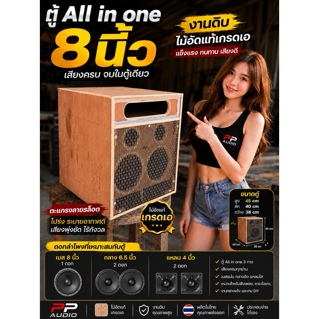ตู้ All in one 8 นิ้ว งานดิบไม้อัดแท้เกรดเอ