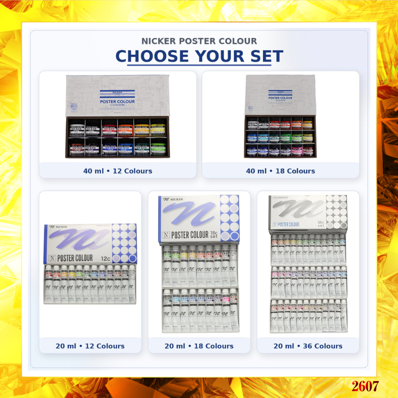 [NICKER] Poster Colour Paint Set, 12/18/36 Colours, 20ml or 40ml